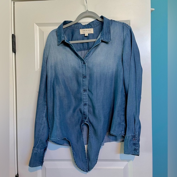 CLOTH & STONE chambray button down tie front, sz medium - Picture 2 of 11